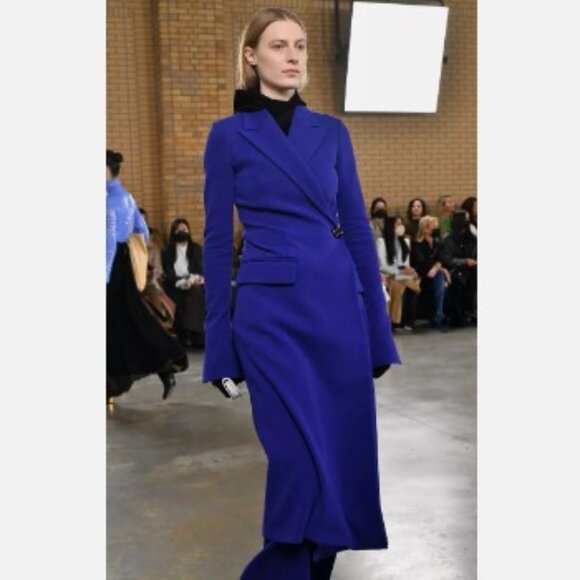 $2,690 Proenza Schouler RUNWAY'22 Blue Wrap Bi-Stretch Crepe Coat